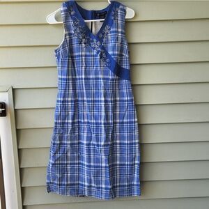 Boston design studio Blue Plaid mini dress size 6 cotton